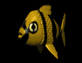 Black striped yellow cartoon fish swimming