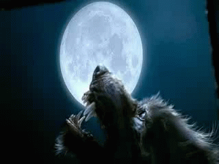 Moving animation of erewolf howling at a full moon