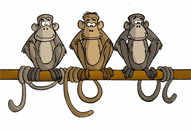 Three animated hear no evil, see no evil, speak no evil moving monkeys gif