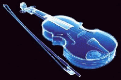 Blue glowing flashing negative image of a violin