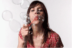 3D animated image view of girl blowing bubbles