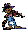 Moving animation of hillbilly  raccoon playing music on a fiddle
