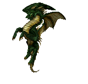 Green flying winged dragon hovering in the air