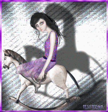 Girl on rocking horse in front of a rocking shadow