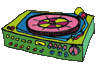 Colorful clip art animation of disc jockey's vinyl record turntable