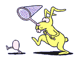 Animated Easter Bunny chasing egg running
