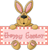 Animated Easter Bunny holding flashing Happy Easter sign
