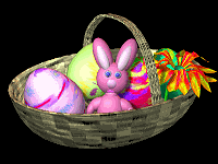 Animated Easter Bunny in basket of eggs