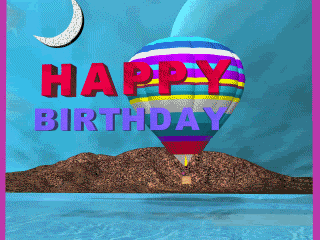 Animated Happy Birthday banner with Hot Air Balloon