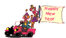Animated Happy New Year banner in truck