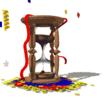 Animated New Year hourglass with streamers and confetti