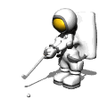 Animated astronaut on moon playing golf
