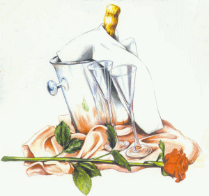 Animated champagne toast with rose gif