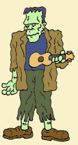 Frankenstein playing guitar to the "Monster Mash"