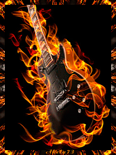 Animated clip art picture of flaming guitar on fire gif