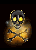 Animated clip art picture of flaming skull spinning in fire gif