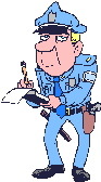 Animated cop writing speeding ticket