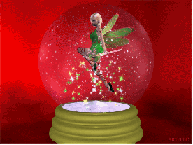 Animated clip art image of a fairy dancing in a snow globe
