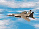 Animated fighter jet moving in the sky