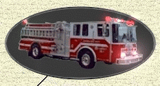 Animated fire truck with red warning lights flashing