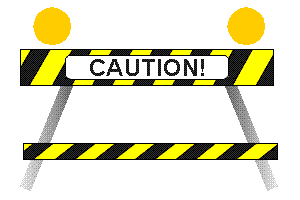 Under construction caution barricade with flashing lights