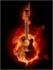 Animated gif clip art image of burning guitar on fire and flames moving picture