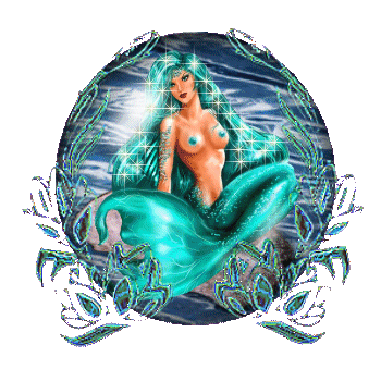 Glittering Mermaid animated gif with sparkling aqua hair and matching tail