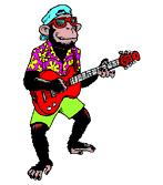 Animated moving monkey playing guitar