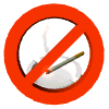 Animated no smoking sign with burning cigarette in ash tray