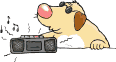 Animated puppy dog rocking out to radio