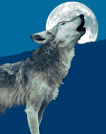 Animated wolf howling at full moon
