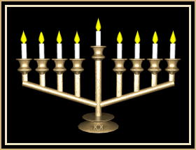 Lighted candles burning in Menorah celebrating Hanukkah Festival of Lights