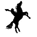 Animated cowboy waving his hat on a horse as it rears up on it's back legs