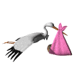 Animated stork delivering a baby