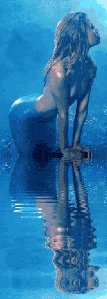 Animated gif of a sexy Mermaid and her reflection in the water's rippling waves as she looks around in the world above her own