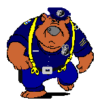 Big animated moving bear cop walking toward you