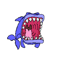 Big blue moving animated fish with big teeth