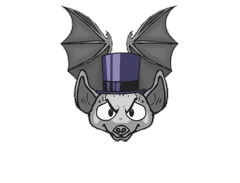 Little vampire bat wearing a top hat says Happy Halloween