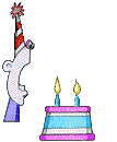 Cartoon character trying to blow out candles but they just stay lit, guess he doesn't get his birthday wish