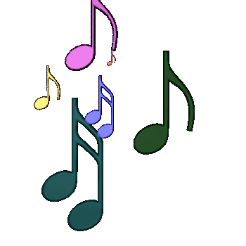 Animated music notes zooming toward you