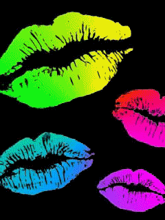 Colorful lip kiss imprints change colors