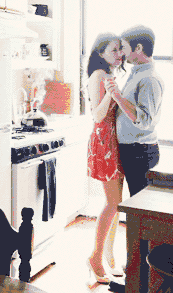 Cinemagraph of a couple dancing slowly in the kitchen