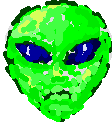 Fuzzy focused alien head in a plasma field, blurry animated motion picture