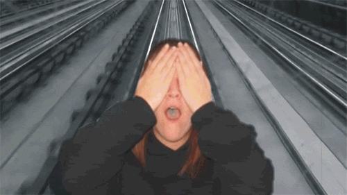 Hear see speak no evil moving woman holding hands over ears, mouth and eyes moving animated gif picture altered slightly in front of moving background