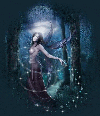 Fairy princess in the deep woods with sparkling fairy dust all around her