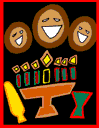 Animated clip art with Corn, Unity cup, candles and people celebrating Kwanzaa