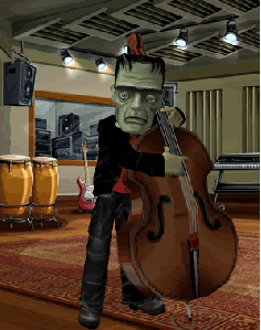 Animated Frankenstein playing bass