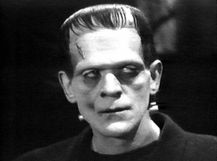 Frankenstein looks stares and blinks animated gif