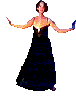 Animated woman in black dress dancing
