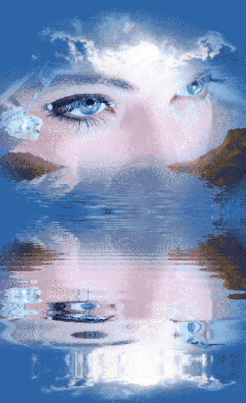 Girl's face and eyes reflecting on the water of the ocean waves